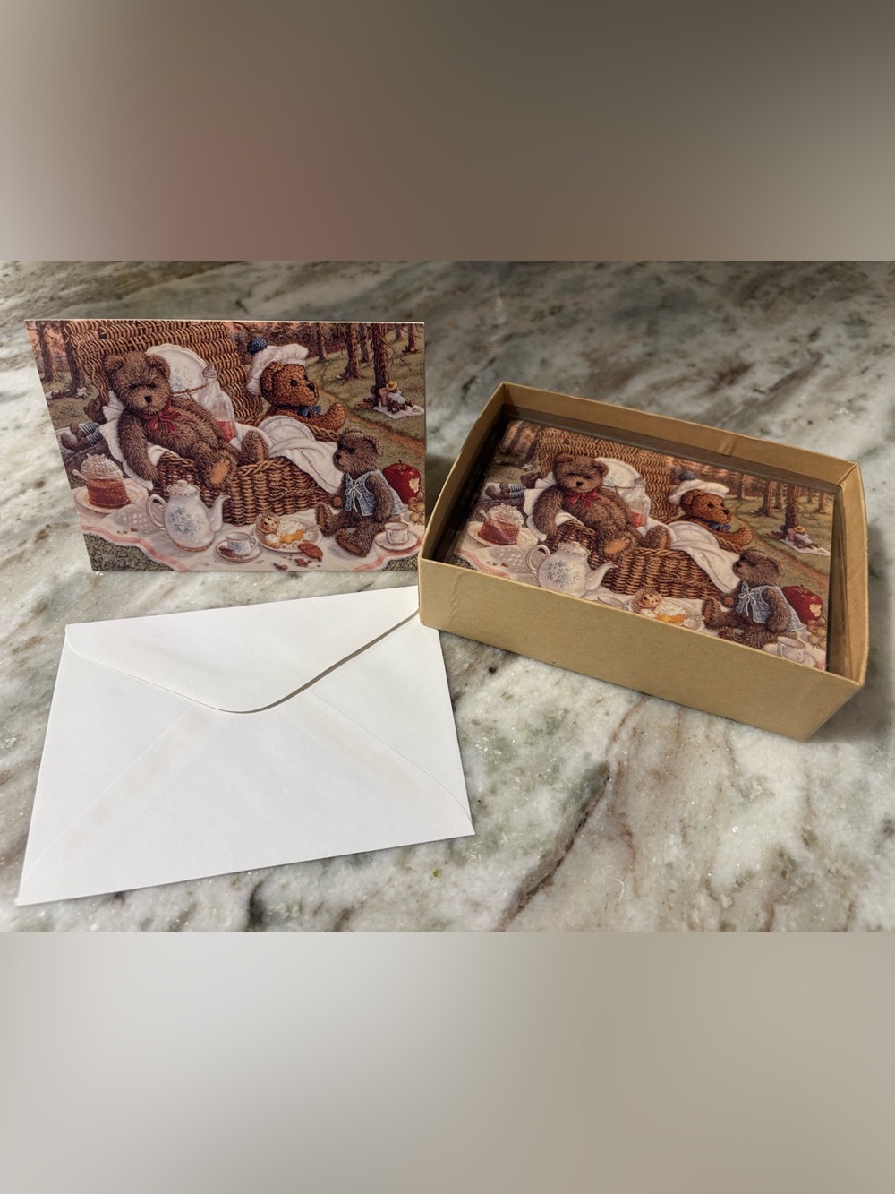 🧸 Vintage 1996 Blank Notes Cards “Bears Picnic” Cottagecore Crown Point Graphics
